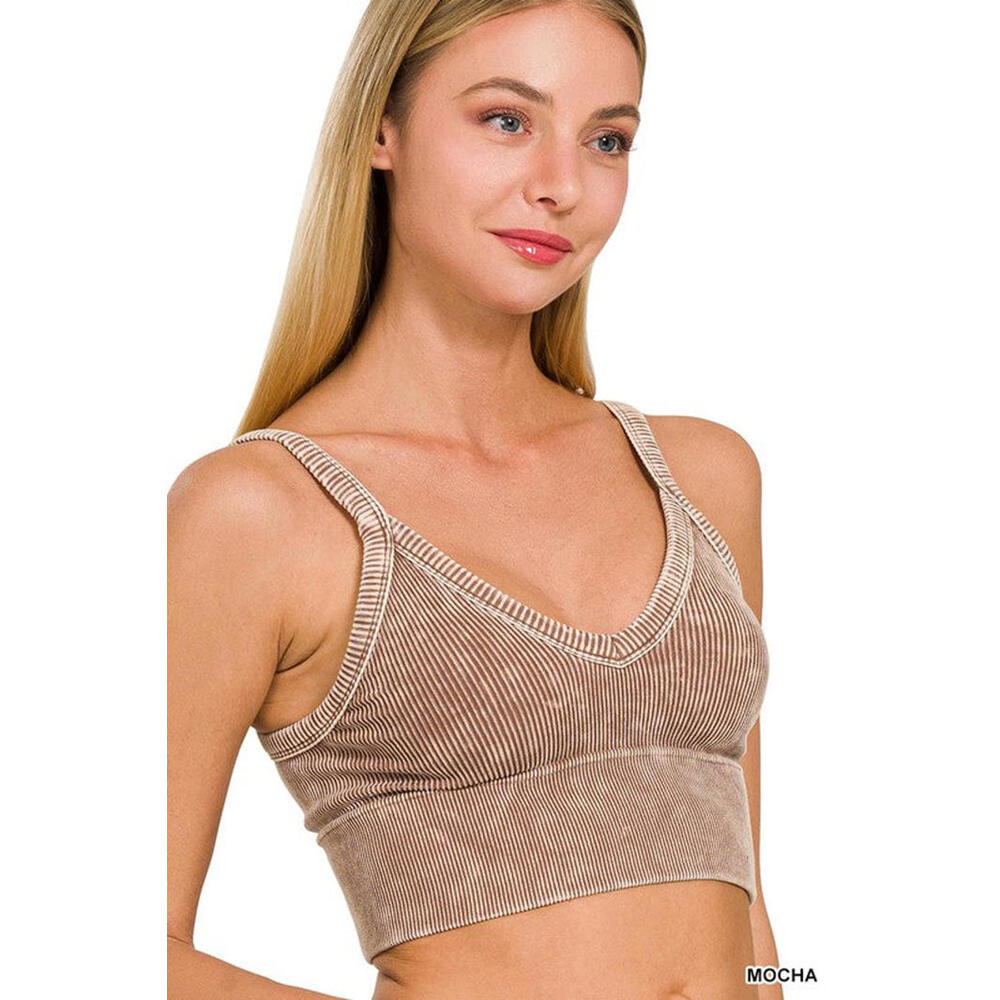 Washed Ribbed Seamless V-Neck Cropped Cami Zenana